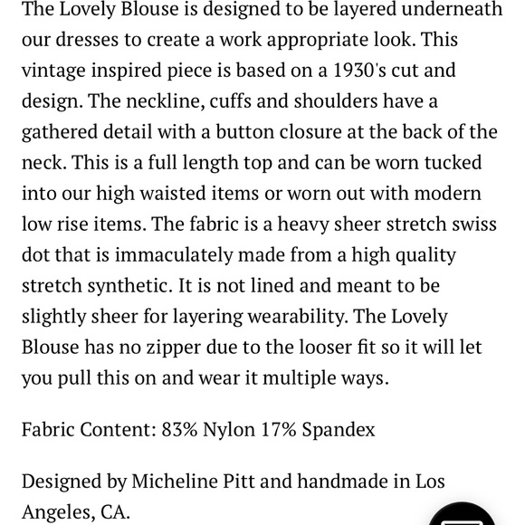 Vixen by Micheline Pitt - Lovely Blouse in Black Swiss Dot - Size Medium - Picture 4 of 5